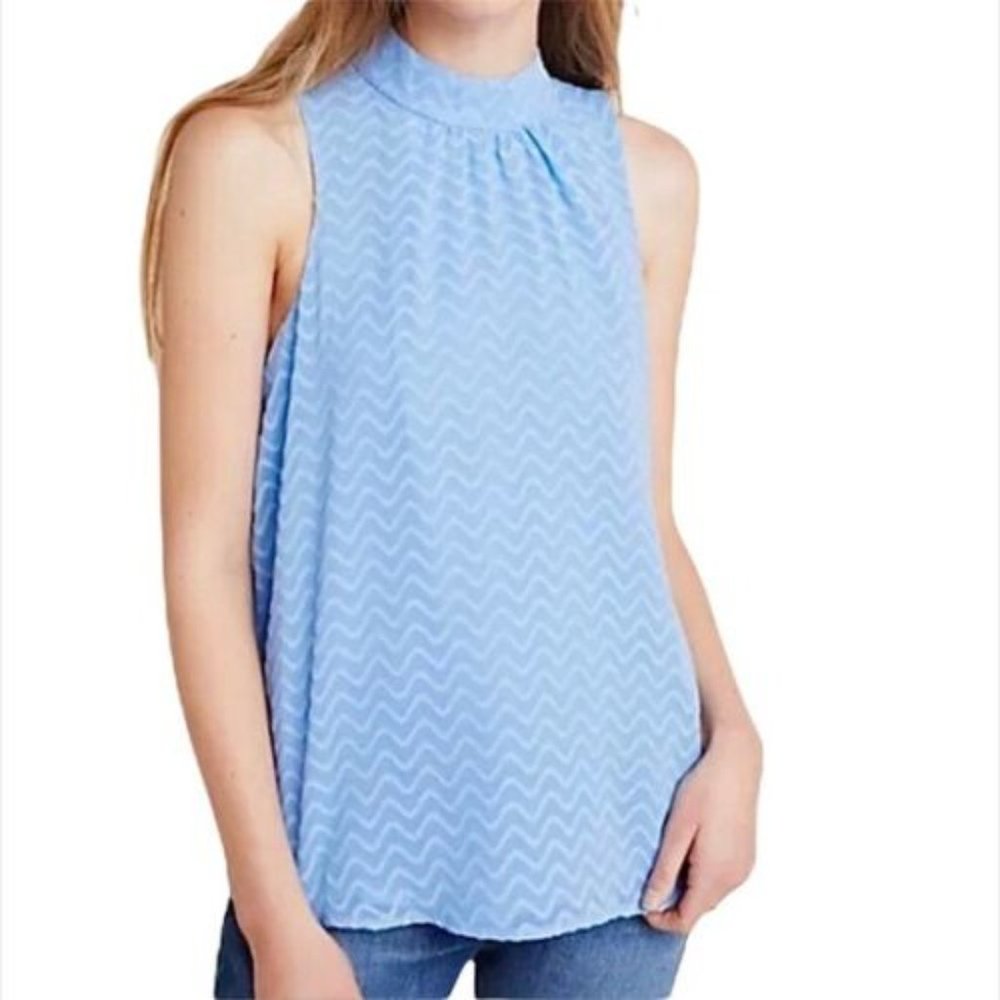 NWT Anthropologie Maeve Blue Ruffle Chevron Sleeveless Halter Blouse, S